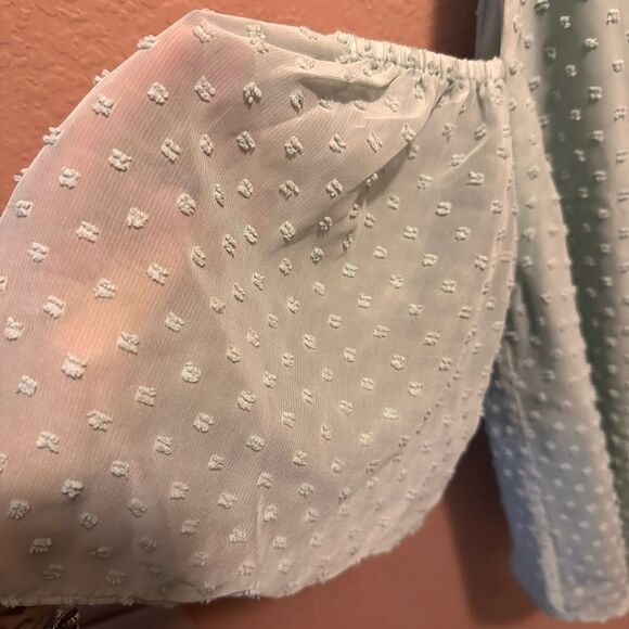 Krazy Kay light green chiffon off the shoulder blouse - Picture 5 of 11